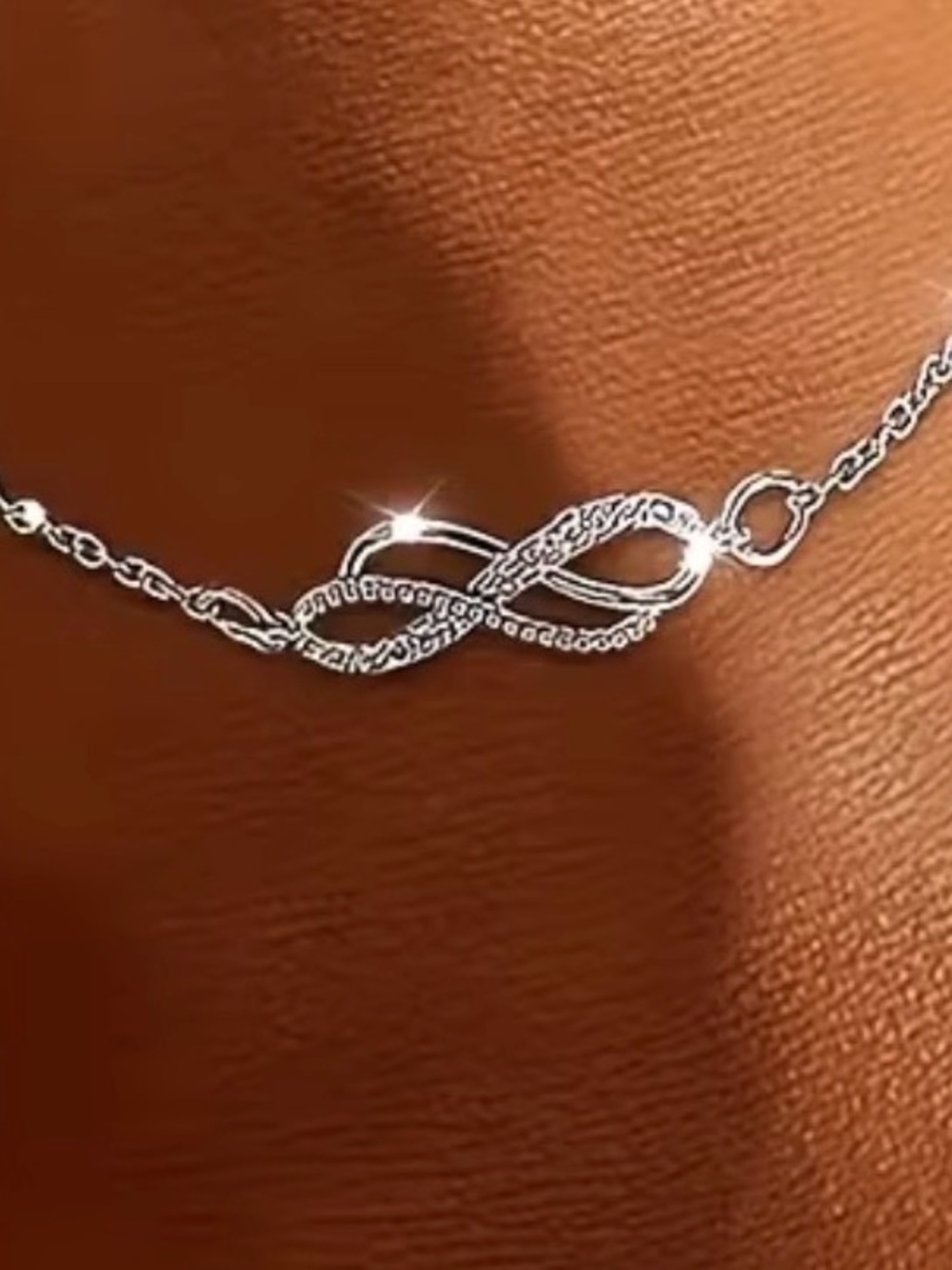 NWOT-Double Infinity Zirconia Stainless Steel Boho Anklet Ankle Bracelet